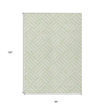 8' X 10' Mint Green And Ivory Geometric Washable Indoor Outdoor Area Rug