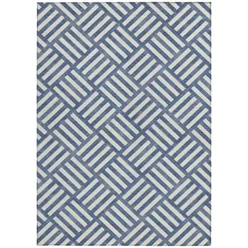 5' X 8' Navy Blue And Ivory Geometric Washable Indoor Outdoor Area Rug