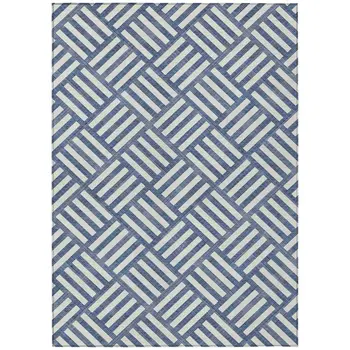 8' X 10' Navy Blue And Ivory Geometric Washable Indoor Outdoor Area Rug