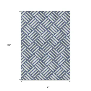 8' X 10' Navy Blue And Ivory Geometric Washable Indoor Outdoor Area Rug