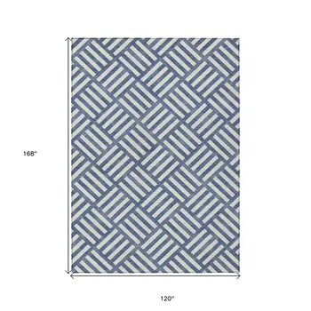 10' X 14' Navy Blue And Ivory Geometric Washable Indoor Outdoor Area Rug