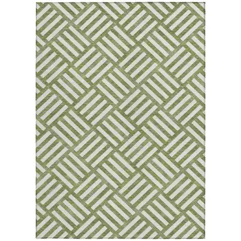 5' X 8' Olive Green And Ivory Geometric Washable Indoor Outdoor Area Rug