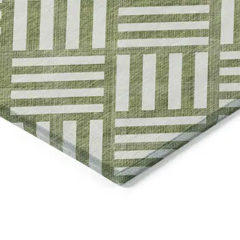 5' X 8' Olive Green And Ivory Geometric Washable Indoor Outdoor Area Rug