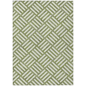 10' X 14' Olive Green And Ivory Geometric Washable Indoor Outdoor Area Rug