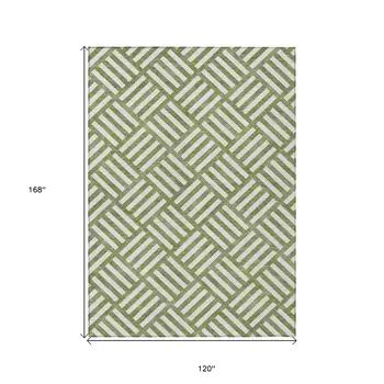 10' X 14' Olive Green And Ivory Geometric Washable Indoor Outdoor Area Rug