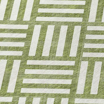 10' X 14' Olive Green And Ivory Geometric Washable Indoor Outdoor Area Rug