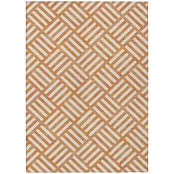3' X 5' Orange And Ivory Geometric Washable Indoor Outdoor Area Rug