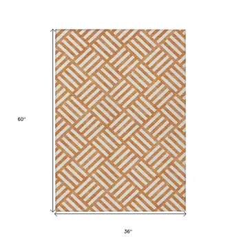 3' X 5' Orange And Ivory Geometric Washable Indoor Outdoor Area Rug