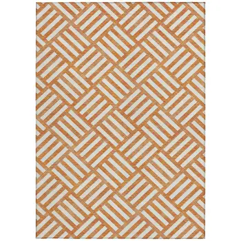 5' X 8' Orange And Ivory Geometric Washable Indoor Outdoor Area Rug