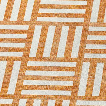 5' X 8' Orange And Ivory Geometric Washable Indoor Outdoor Area Rug