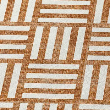 8' Orange And Ivory Round Geometric Washable Indoor Outdoor Area Rug