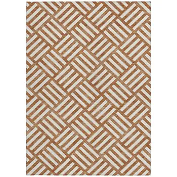 8' X 10' Orange And Ivory Geometric Washable Indoor Outdoor Area Rug