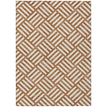 8' X 10' Orange And Ivory Geometric Washable Indoor Outdoor Area Rug