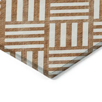 8' X 10' Orange And Ivory Geometric Washable Indoor Outdoor Area Rug