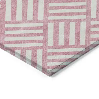 3' X 5' Pink And Ivory Geometric Washable Indoor Outdoor Area Rug