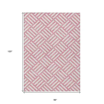 8' X 10' Pink And Ivory Geometric Washable Indoor Outdoor Area Rug