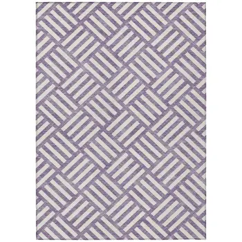 3' X 5' Purple And Ivory Geometric Washable Indoor Outdoor Area Rug