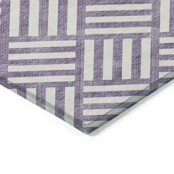 3' X 5' Purple And Ivory Geometric Washable Indoor Outdoor Area Rug