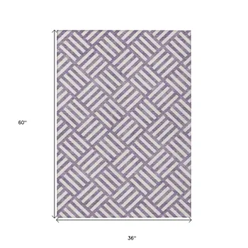 3' X 5' Purple And Ivory Geometric Washable Indoor Outdoor Area Rug