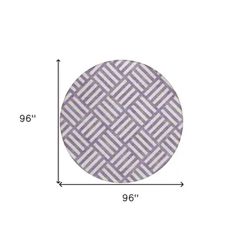 8' Purple And Ivory Round Geometric Washable Indoor Outdoor Area Rug