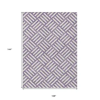 9' X 12' Purple And Ivory Geometric Washable Indoor Outdoor Area Rug
