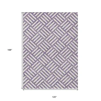 10' X 14' Purple And Ivory Geometric Washable Indoor Outdoor Area Rug