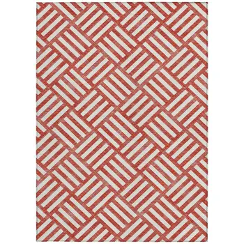 3' X 5' Red And Ivory Geometric Washable Indoor Outdoor Area Rug