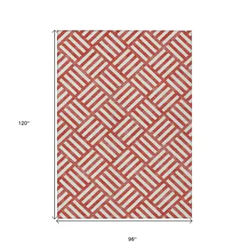 8' X 10' Red And Ivory Geometric Washable Indoor Outdoor Area Rug