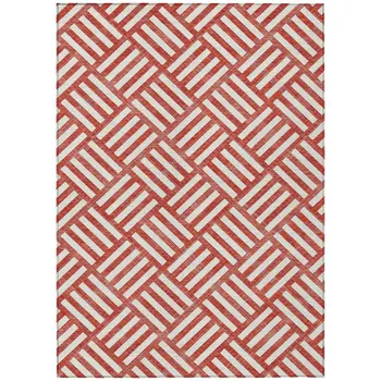 9' X 12' Red And Ivory Geometric Washable Indoor Outdoor Area Rug