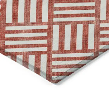 9' X 12' Red And Ivory Geometric Washable Indoor Outdoor Area Rug