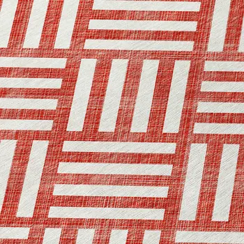 9' X 12' Red And Ivory Geometric Washable Indoor Outdoor Area Rug