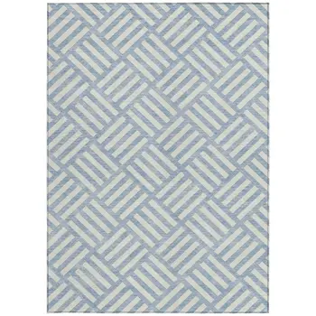 3' X 5' Sky Blue And Ivory Geometric Washable Indoor Outdoor Area Rug