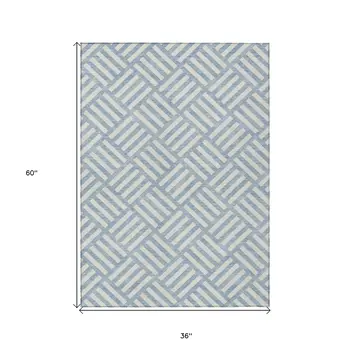 3' X 5' Sky Blue And Ivory Geometric Washable Indoor Outdoor Area Rug