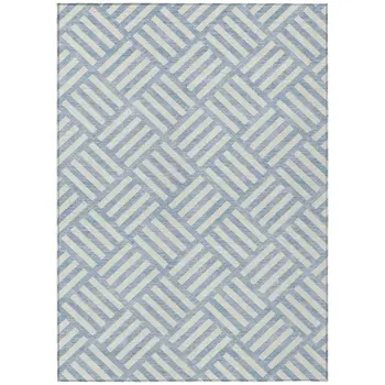 5' X 8' Sky Blue And Ivory Geometric Washable Indoor Outdoor Area Rug