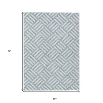 5' X 8' Sky Blue And Ivory Geometric Washable Indoor Outdoor Area Rug