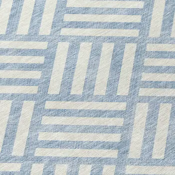 8' Sky Blue And Ivory Round Geometric Washable Indoor Outdoor Area Rug