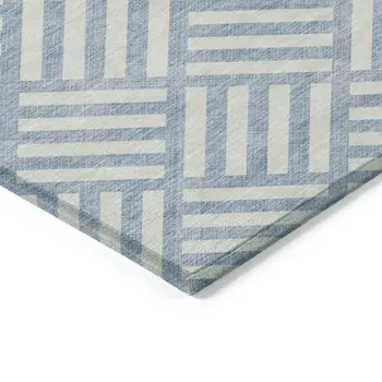 9' X 12' Sky Blue And Ivory Geometric Washable Indoor Outdoor Area Rug