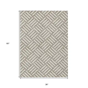 3' X 5' Taupe And Ivory Geometric Washable Indoor Outdoor Area Rug
