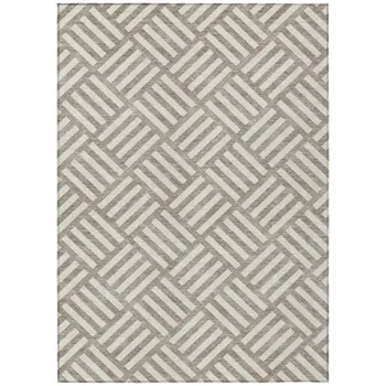 5' X 8' Taupe And Ivory Geometric Washable Indoor Outdoor Area Rug