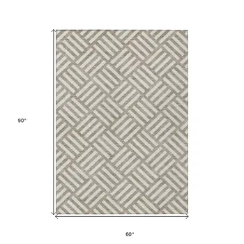 5' X 8' Taupe And Ivory Geometric Washable Indoor Outdoor Area Rug