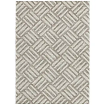 8' X 10' Taupe And Ivory Geometric Washable Indoor Outdoor Area Rug