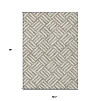 9' X 12' Taupe And Ivory Geometric Washable Indoor Outdoor Area Rug