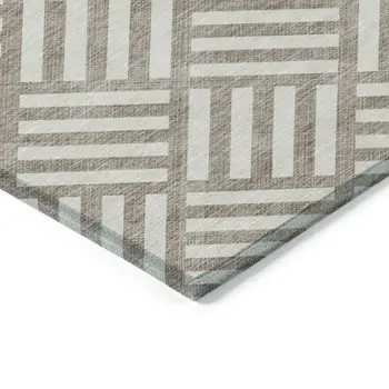 10' X 14' Taupe And Ivory Geometric Washable Indoor Outdoor Area Rug