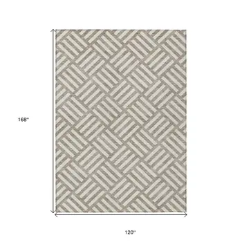 10' X 14' Taupe And Ivory Geometric Washable Indoor Outdoor Area Rug