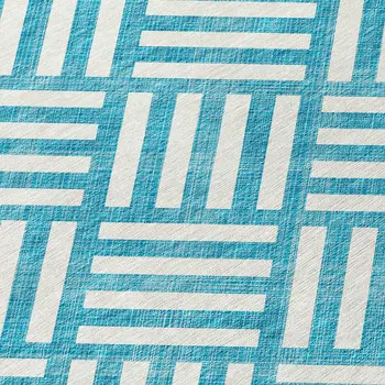 9' X 12' Teal Blue And Ivory Geometric Washable Indoor Outdoor Area Rug