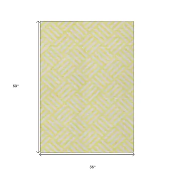 3' X 5' Yellow And Ivory Geometric Washable Indoor Outdoor Area Rug