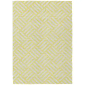 5' X 8' Yellow And Ivory Geometric Washable Indoor Outdoor Area Rug