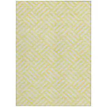 9' X 12' Yellow And Ivory Geometric Washable Indoor Outdoor Area Rug
