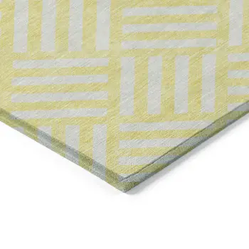 10' X 14' Yellow And Ivory Geometric Washable Indoor Outdoor Area Rug