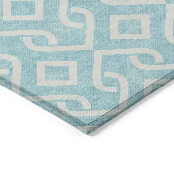 10' X 14' Aqua And Ivory Geometric Washable Indoor Outdoor Area Rug